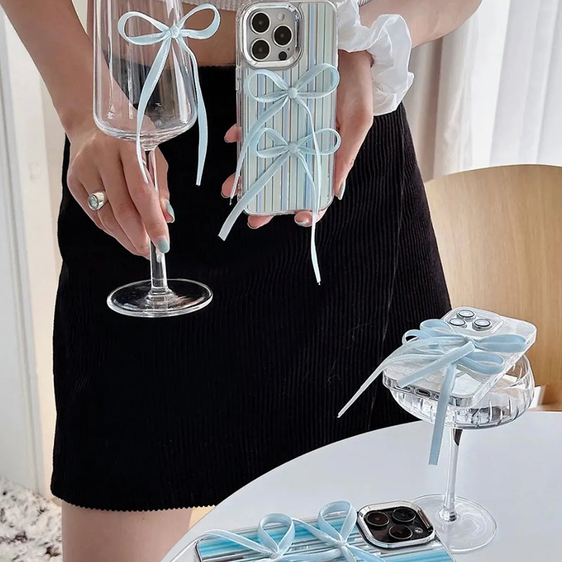 Ribbon Bow iPhone Case · Mother-of-Pearl Lace Blue Ribbon