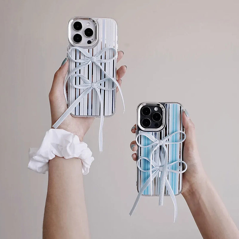 Ribbon Bow iPhone Case · Mother-of-Pearl Lace Blue Ribbon