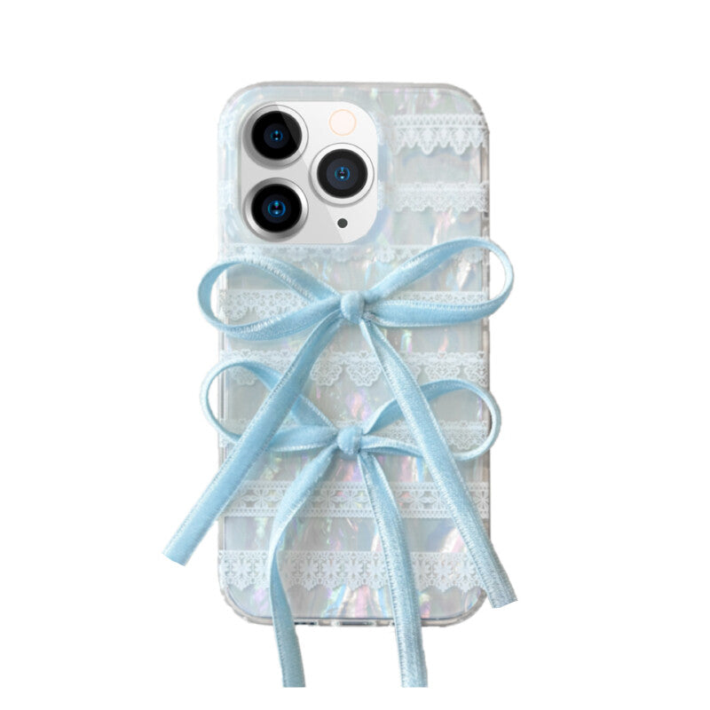 Ribbon Bow iPhone Case · Mother-of-Pearl Lace Blue Ribbon