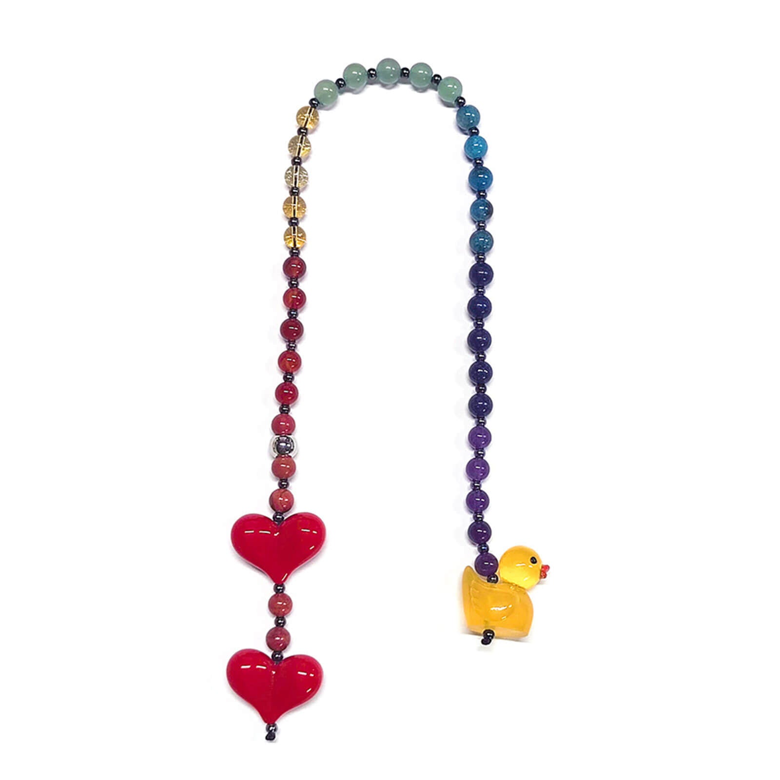 Chakra Gemstone & Heart Beaded Charm with Duck — Playful Spiritual Accessory