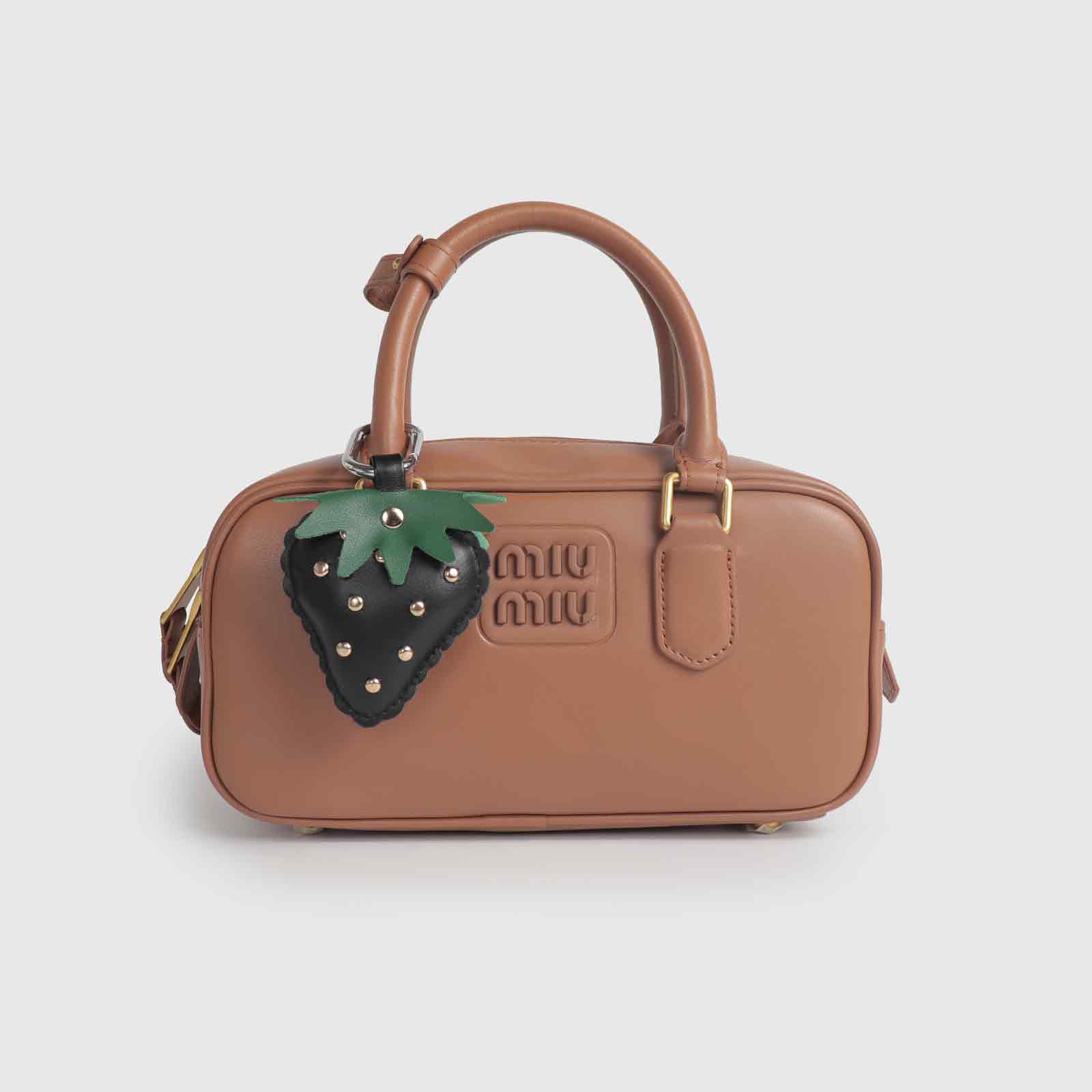 Rivets/Green Leaves Multi-Color Strawberry Leather Bag Charm