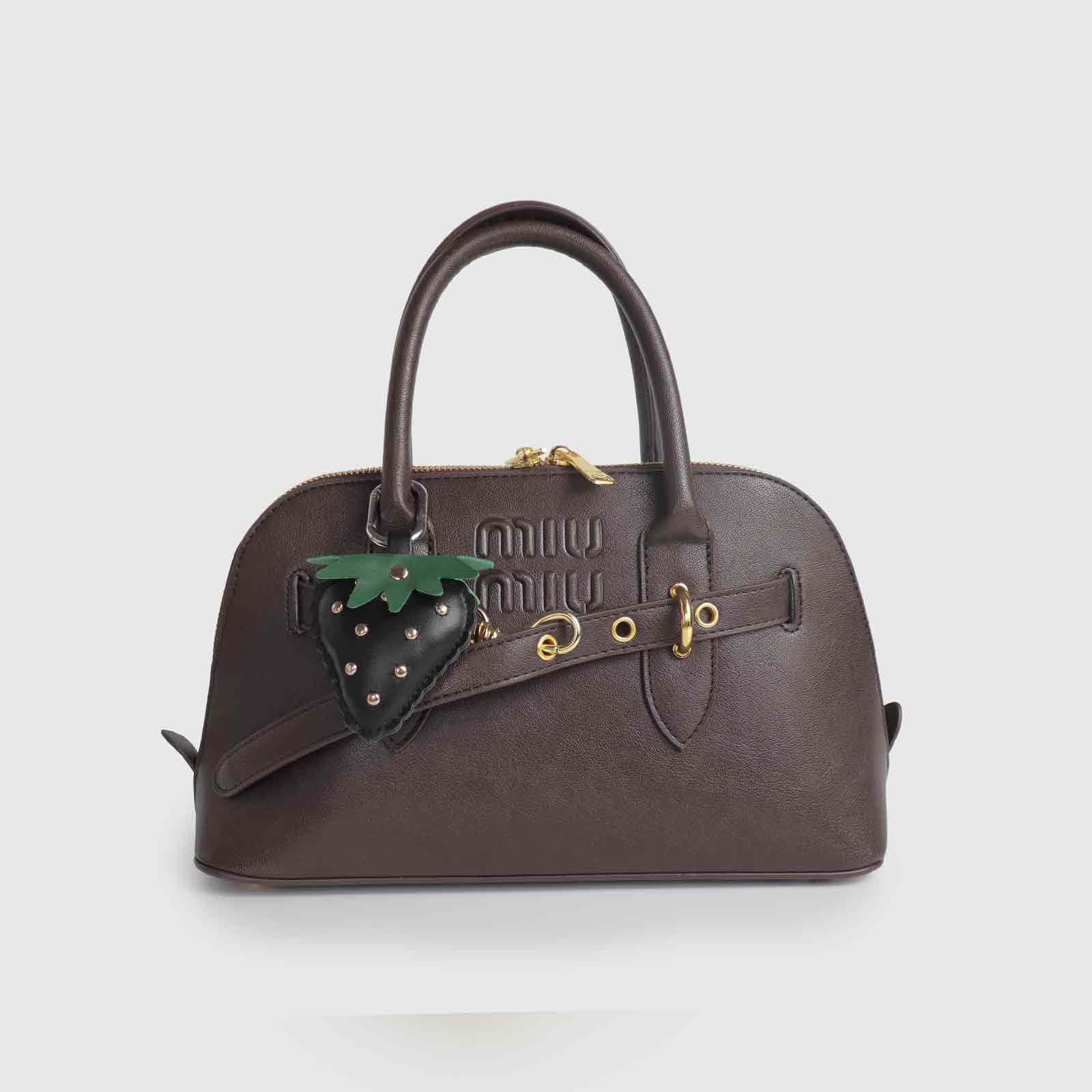 Rivets/Green Leaves Multi-Color Strawberry Leather Bag Charm