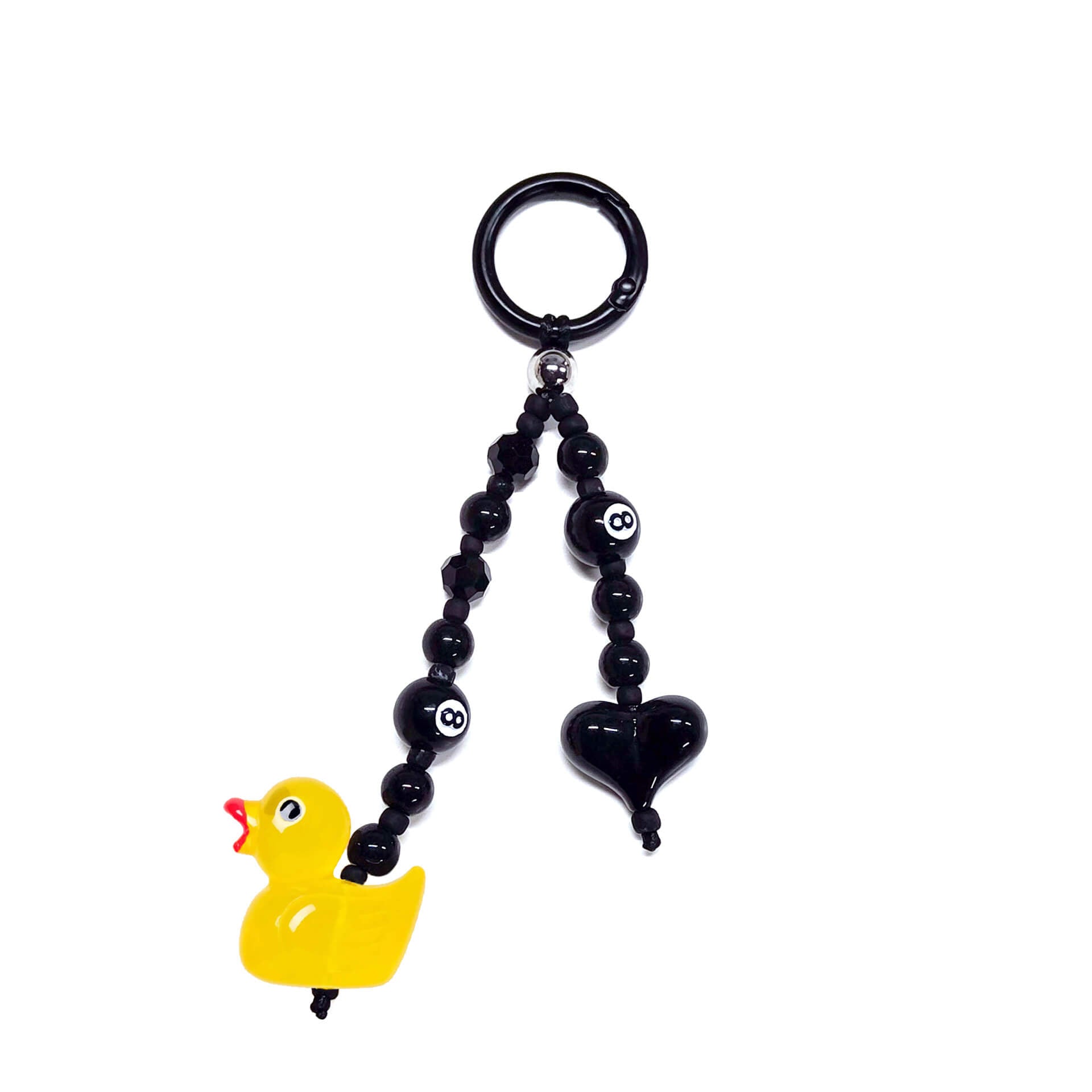 Black 8-Ball & Heart Duo Charm Set with Duck Accent— Playful Bold Accessory