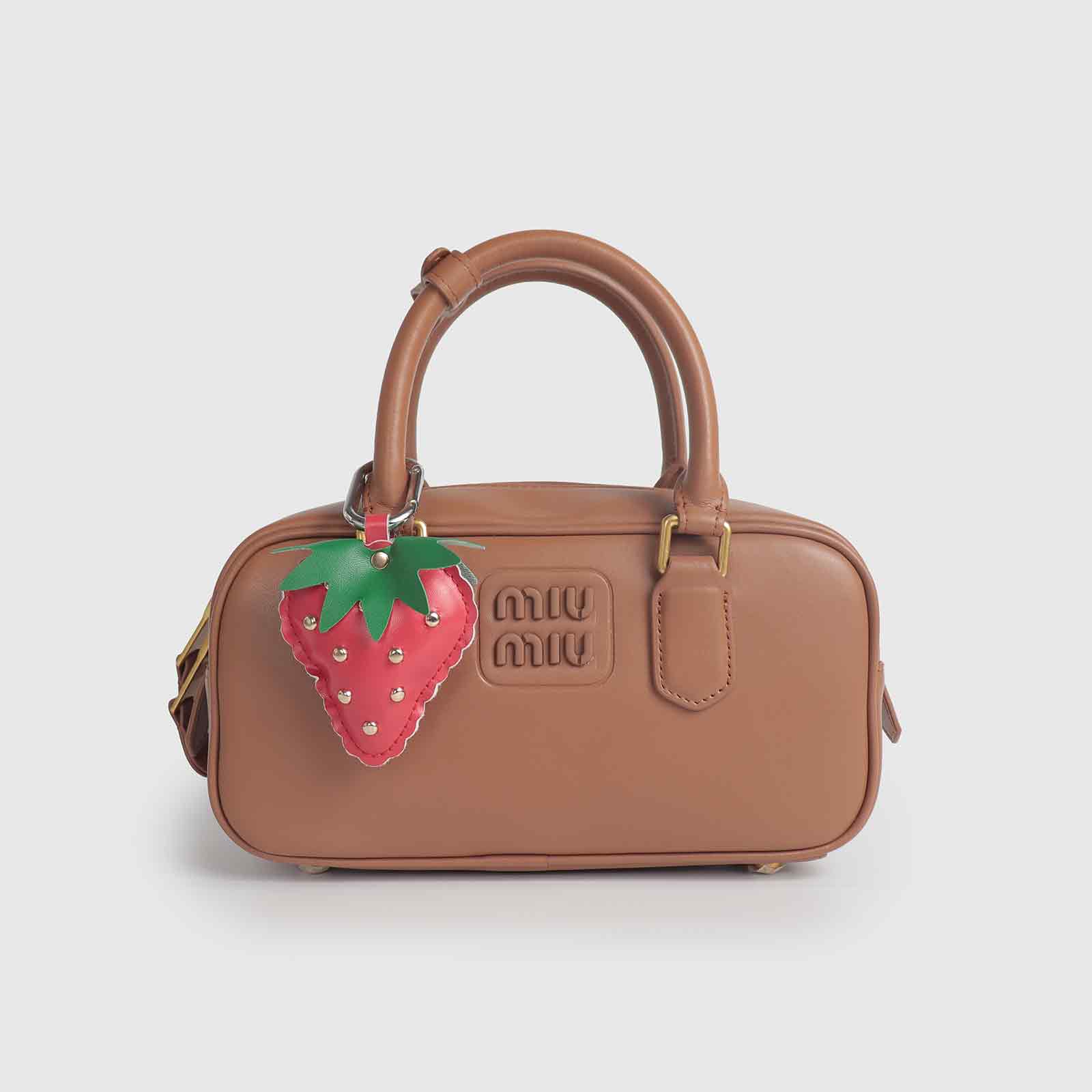 Rivets/Green Leaves Multi-Color Strawberry Leather Bag Charm