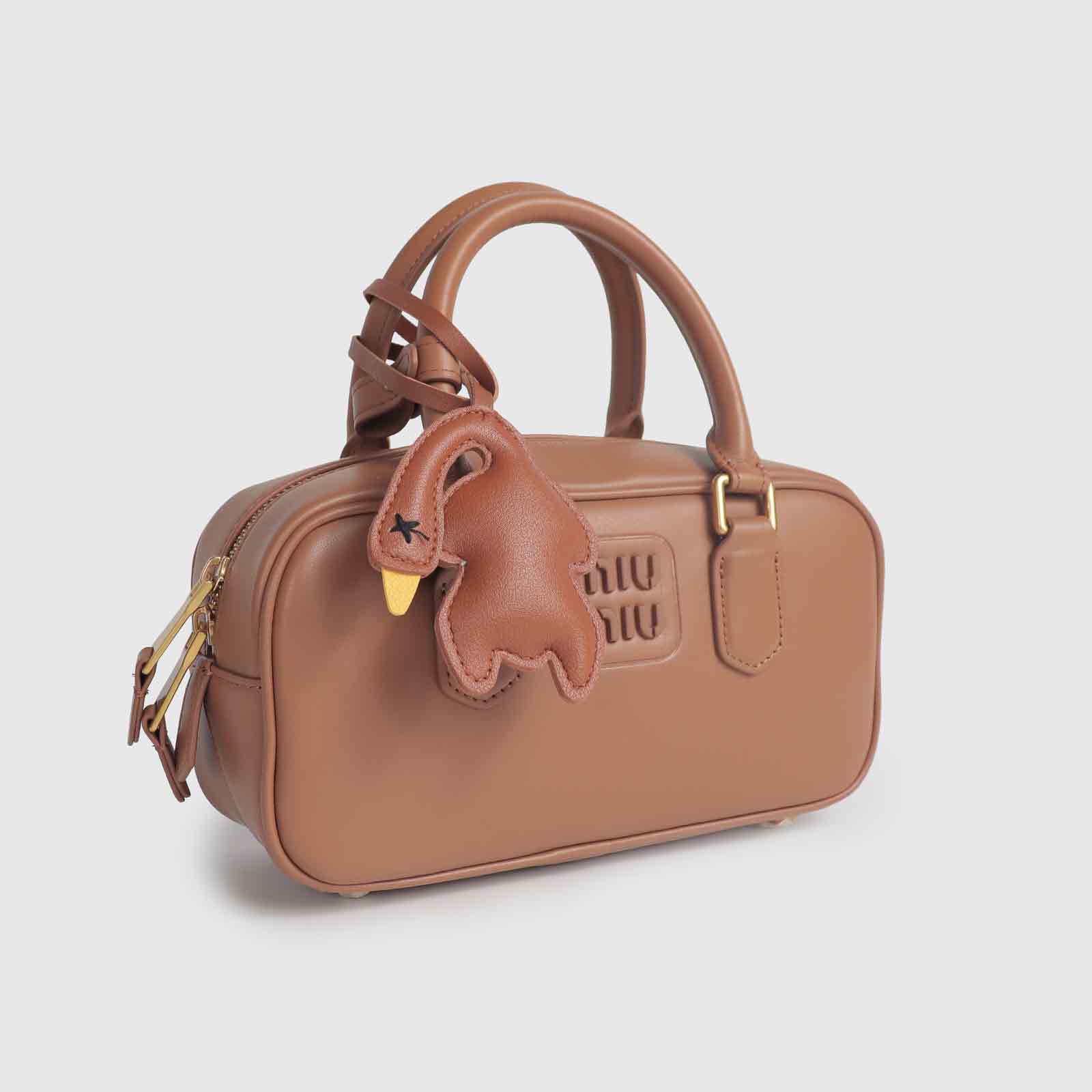 Brown Leather Duck Long Strap Bag Charm