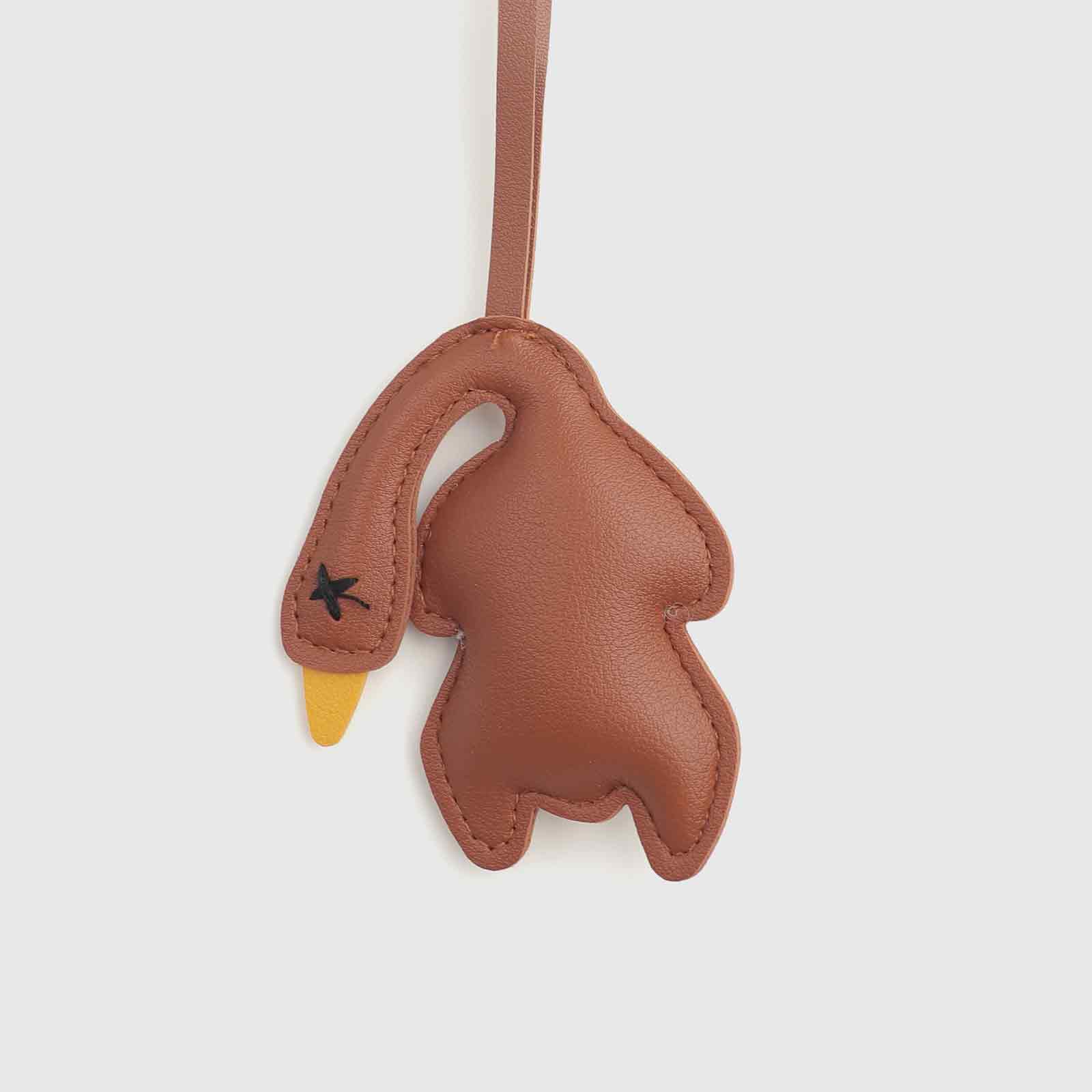Brown Leather Duck Long Strap Bag Charm