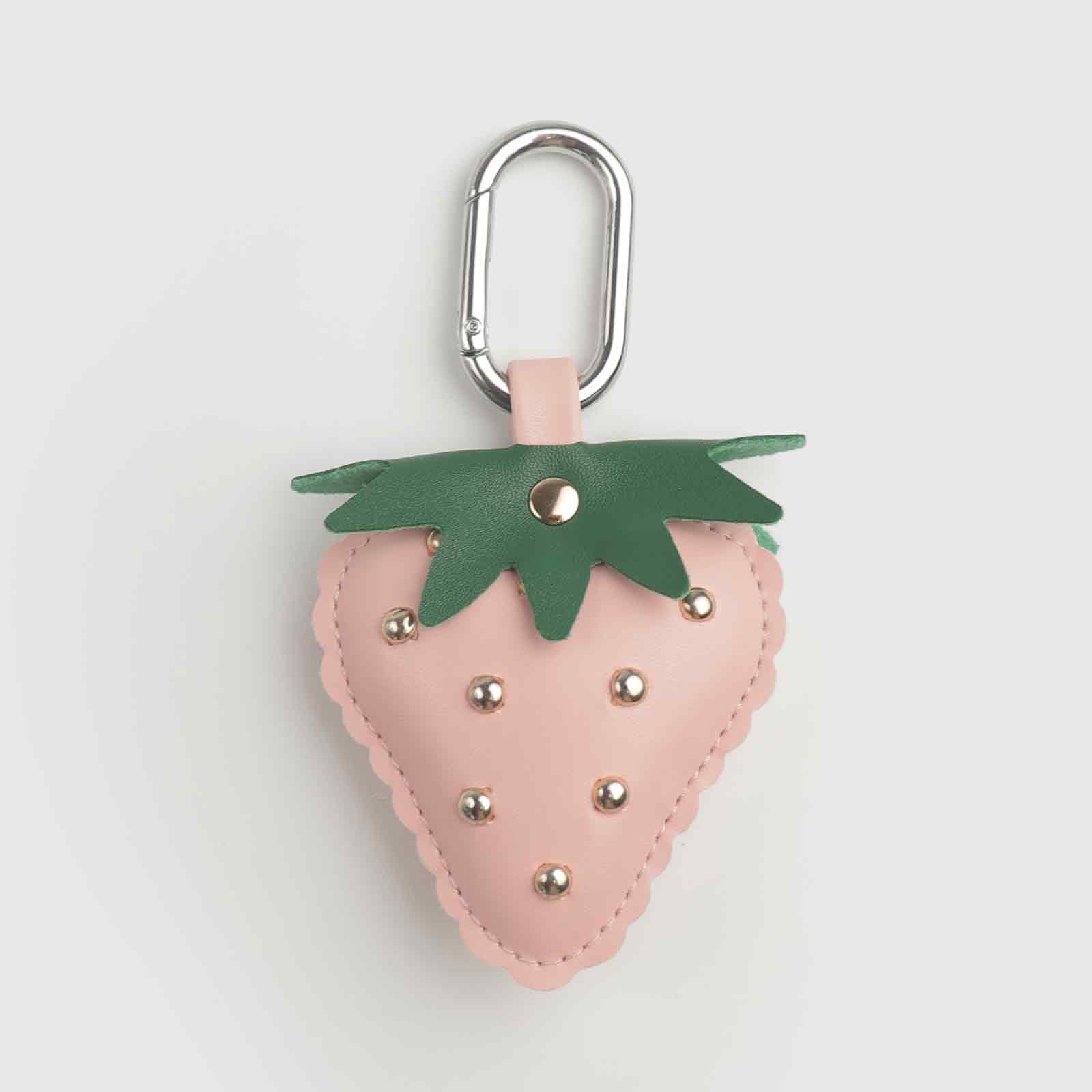 Rivets/Green Leaves Multi-Color Strawberry Leather Bag Charm