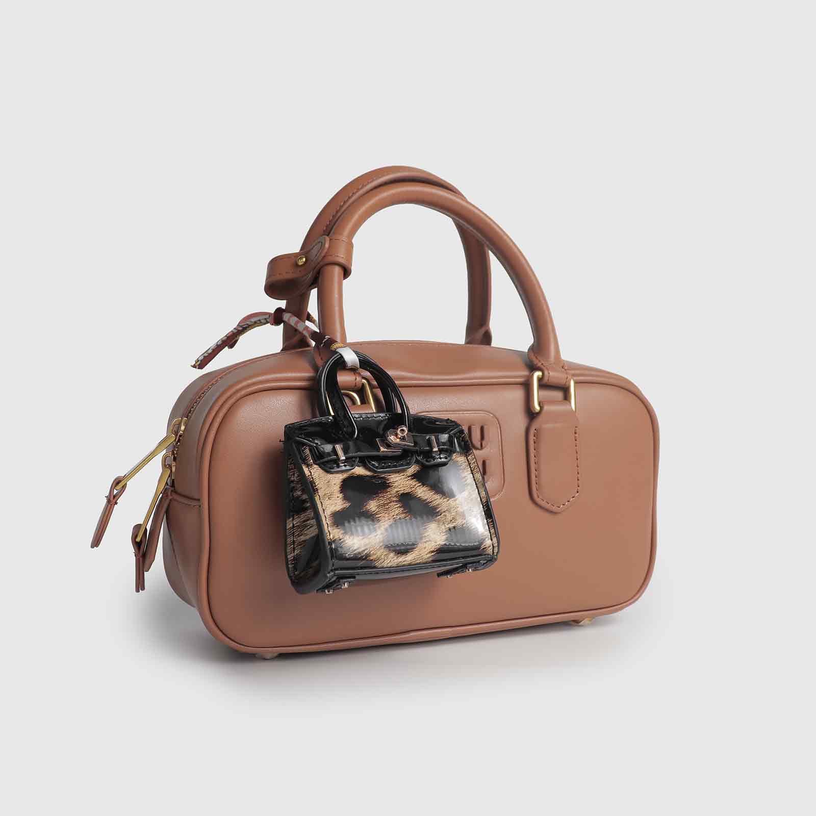Leopard Print Patent Leather Mini Birkin Bag Charm