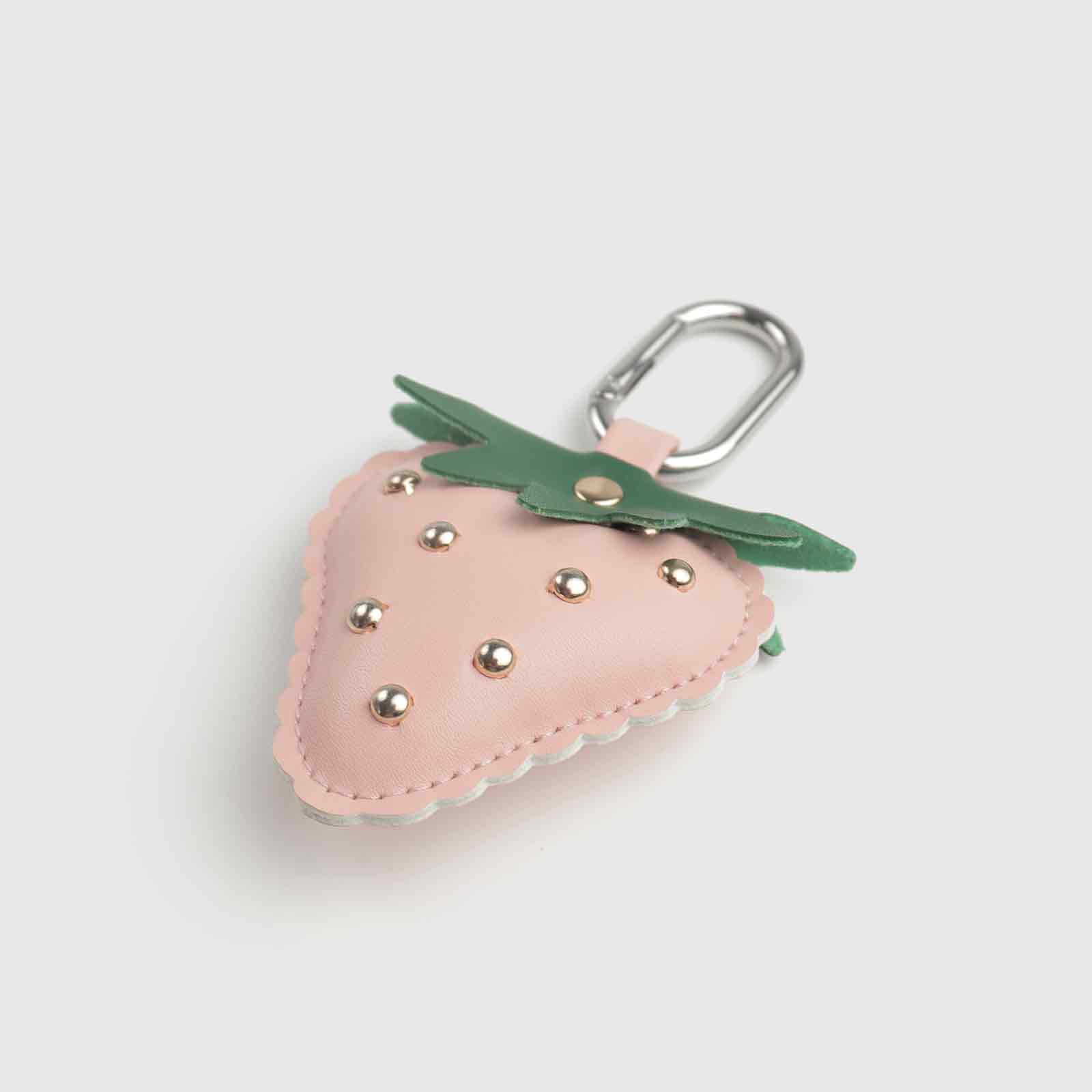 Rivets/Green Leaves Multi-Color Strawberry Leather Bag Charm