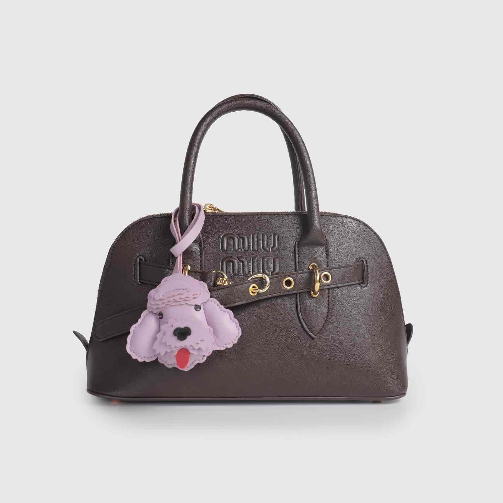 Lavender Poodle Leather Long Strap Bag Charm
