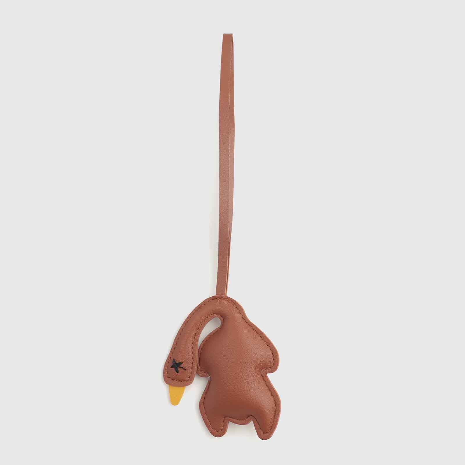 Brown Leather Duck Long Strap Bag Charm