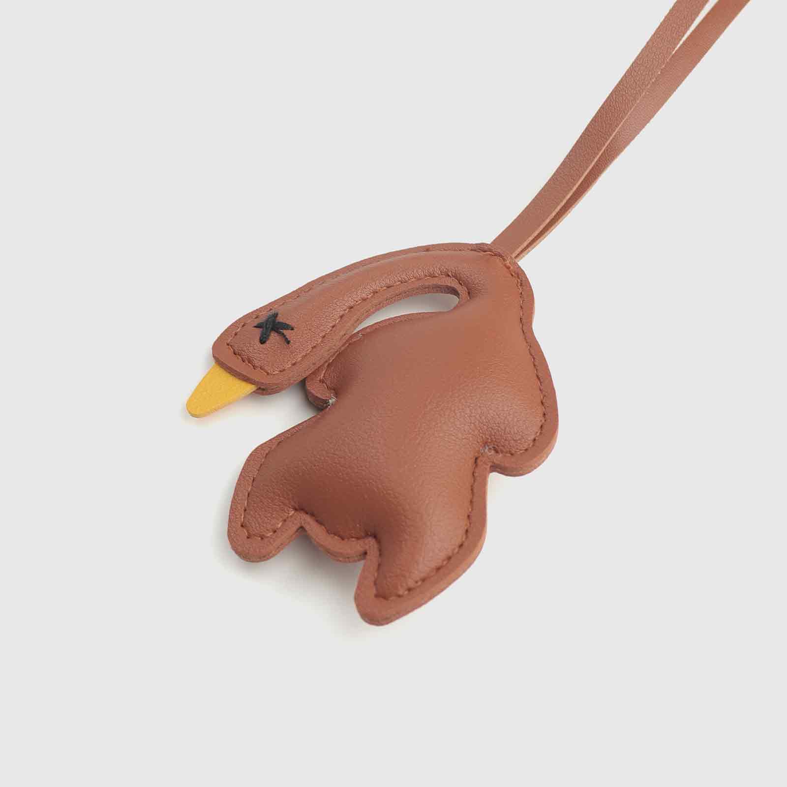 Brown Leather Duck Long Strap Bag Charm