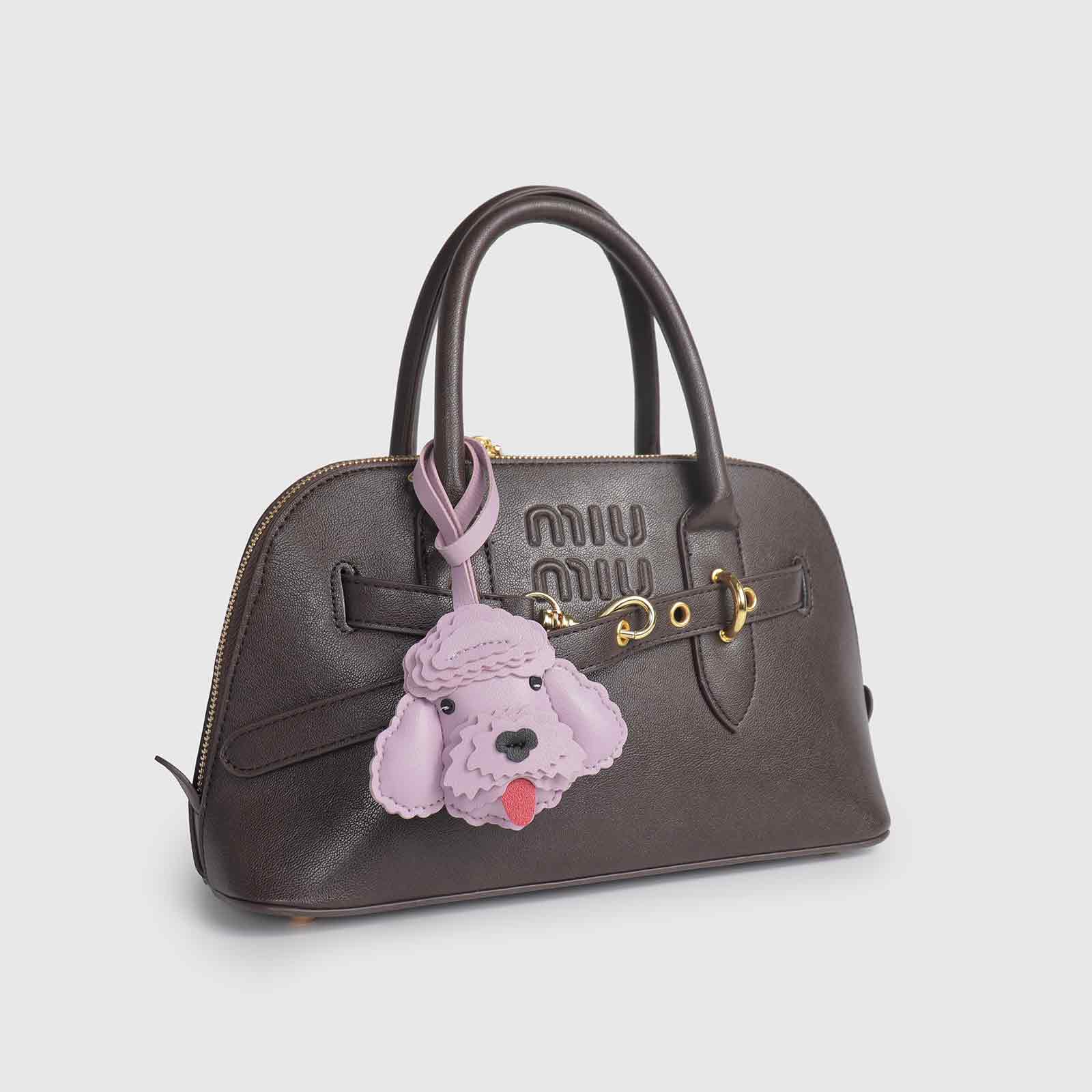 Lavender Poodle Leather Long Strap Bag Charm