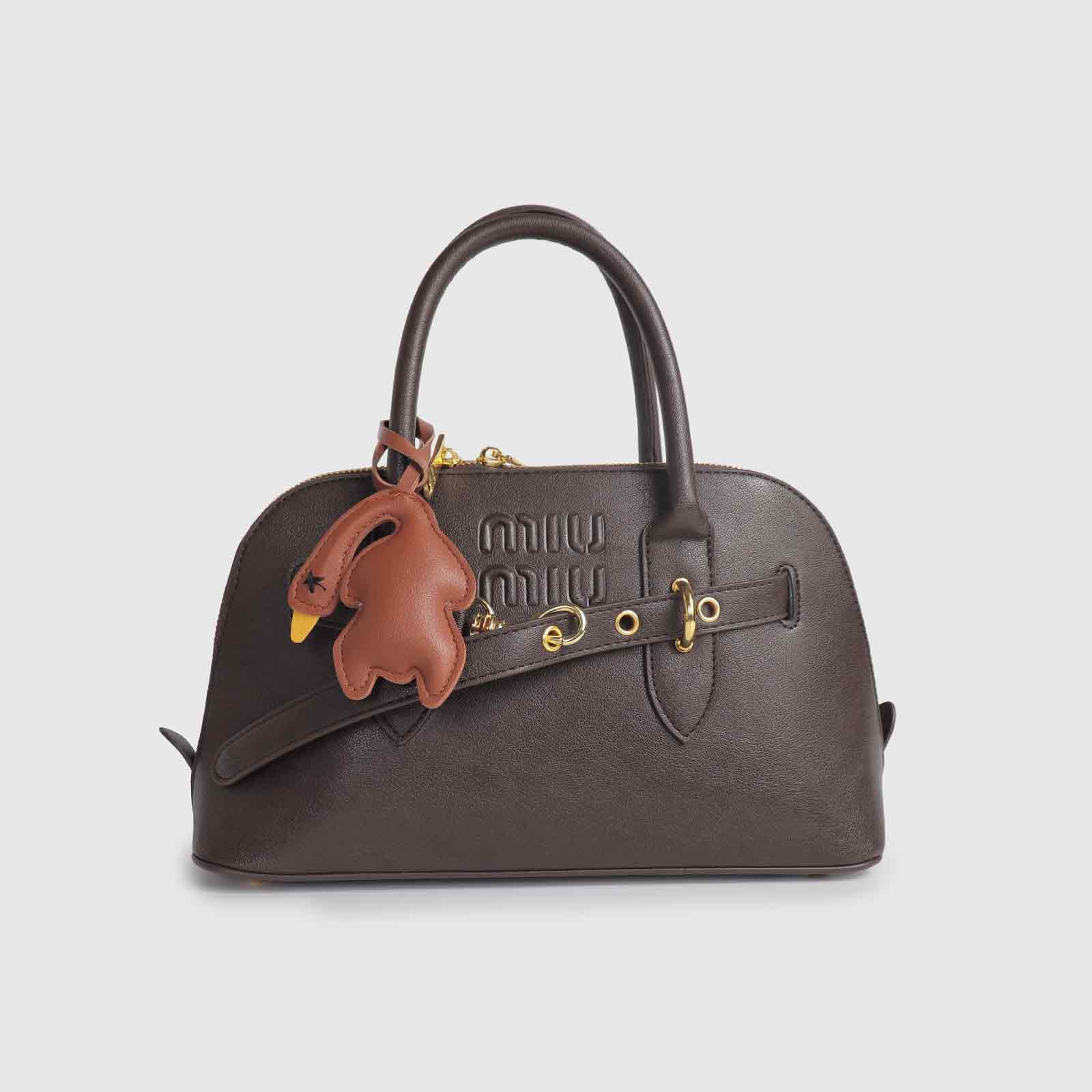 Brown Leather Duck Long Strap Bag Charm