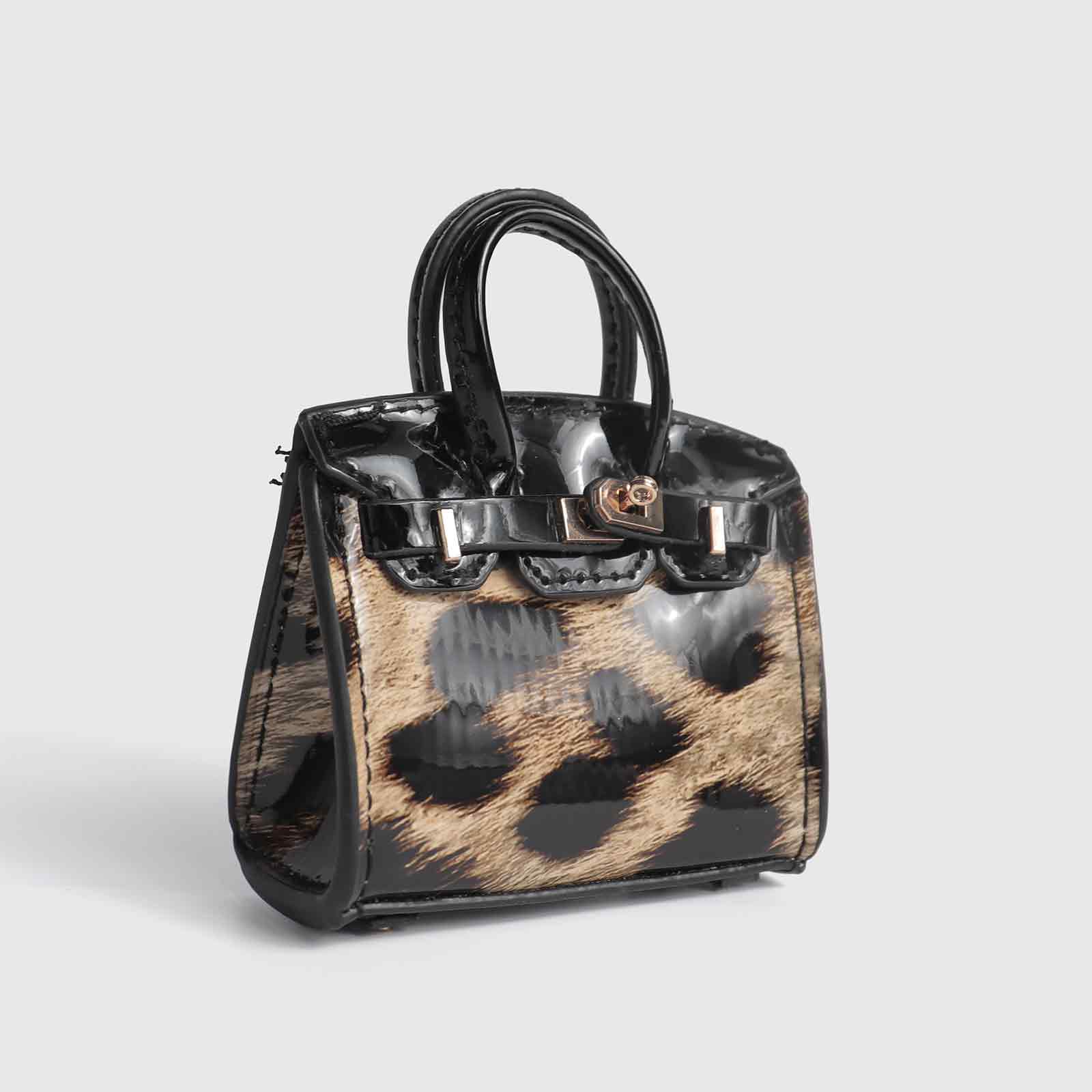 Leopard Print Patent Leather Mini Birkin Bag Charm