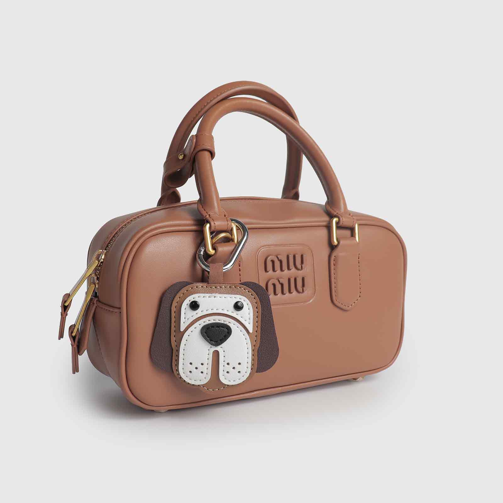 Brown & White Dog Head Leather Charm