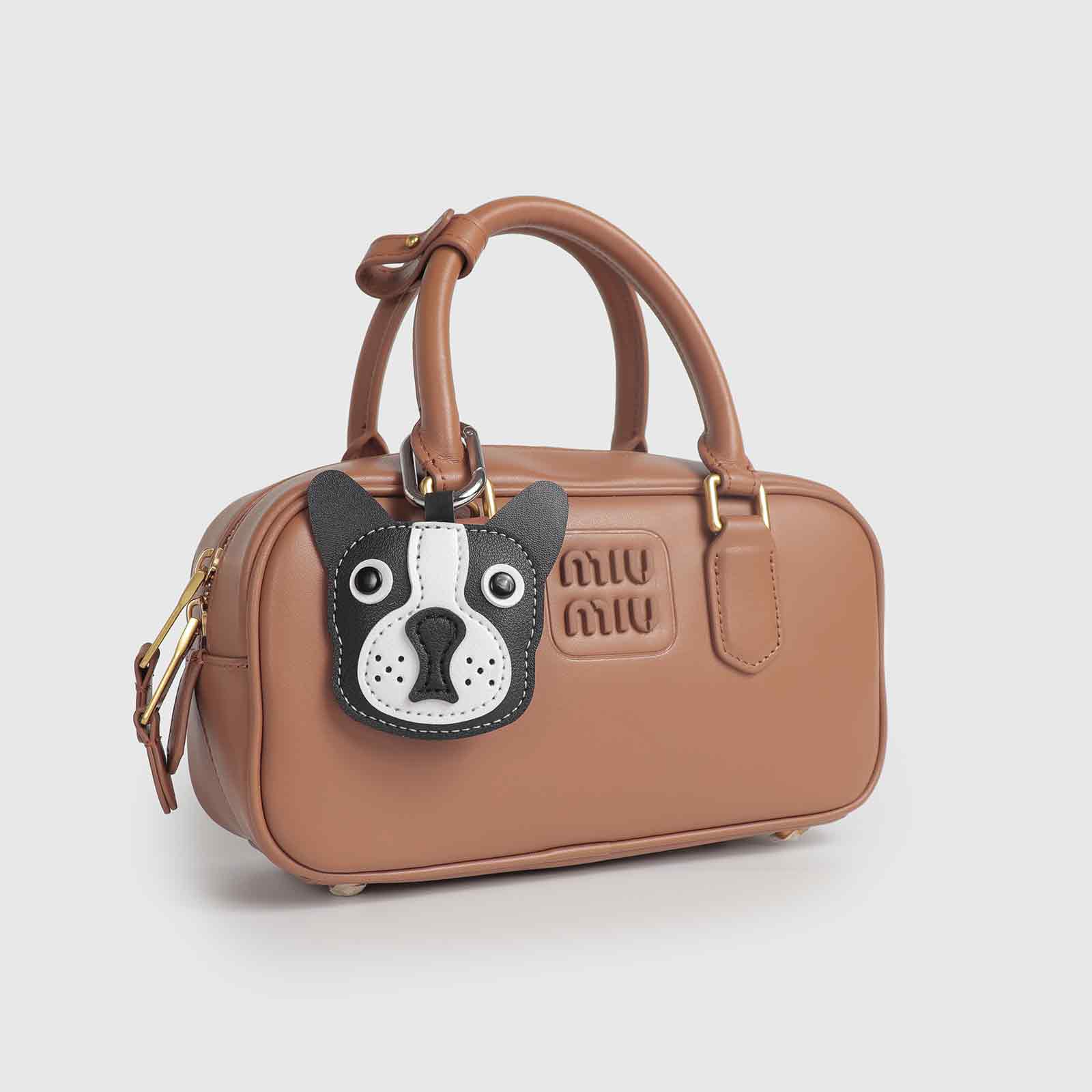 Black & White French Bulldog Head Leather Bag Charm