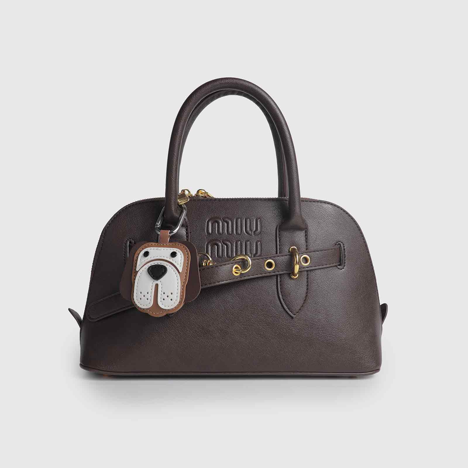 Brown & White Dog Head Leather Charm