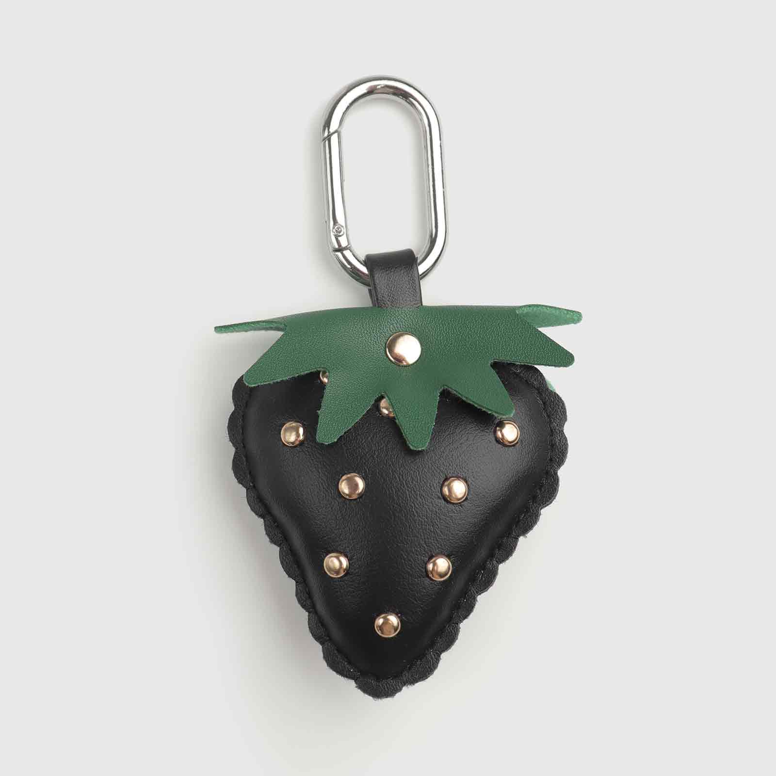 Rivets/Green Leaves Multi-Color Strawberry Leather Bag Charm