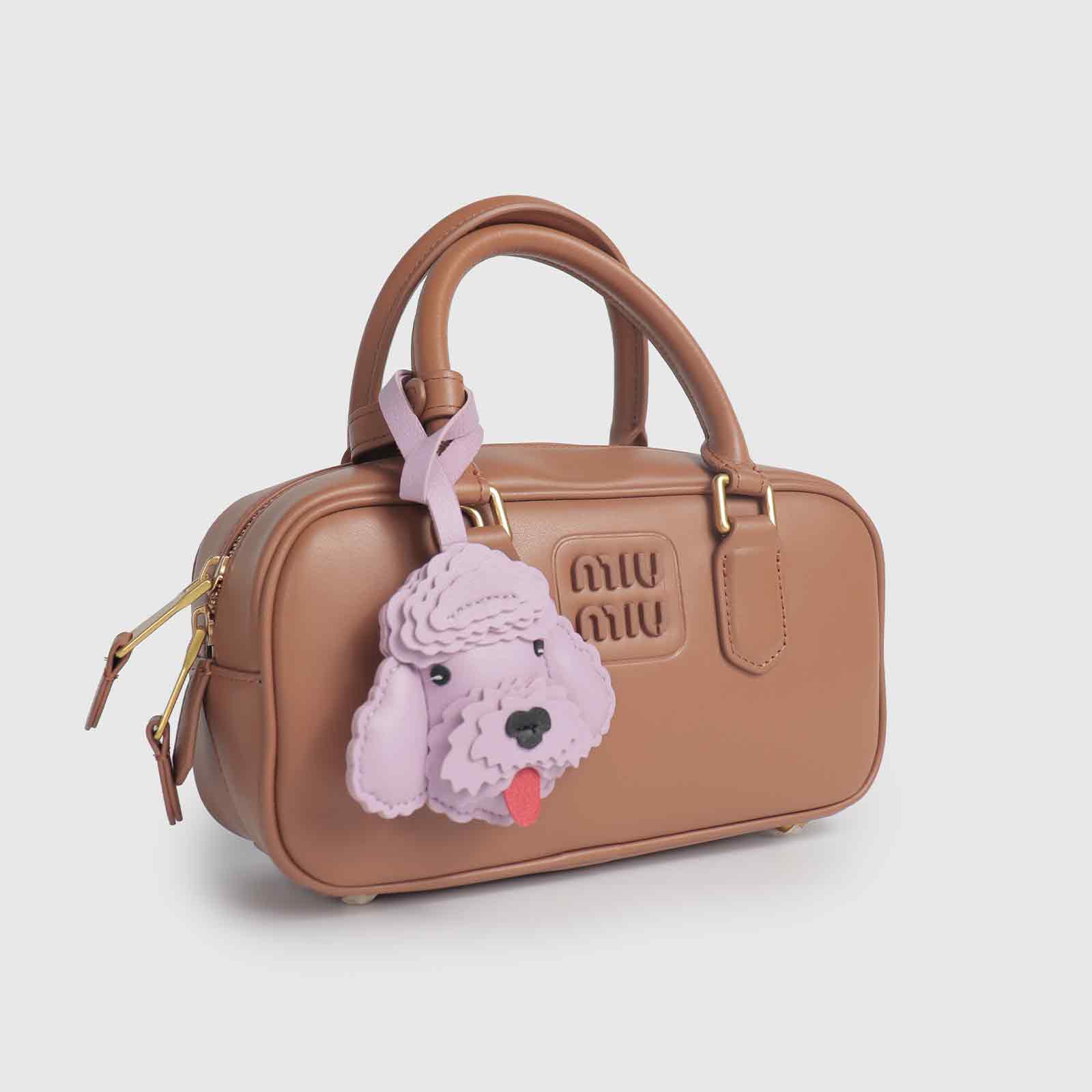 Lavender Poodle Leather Long Strap Bag Charm