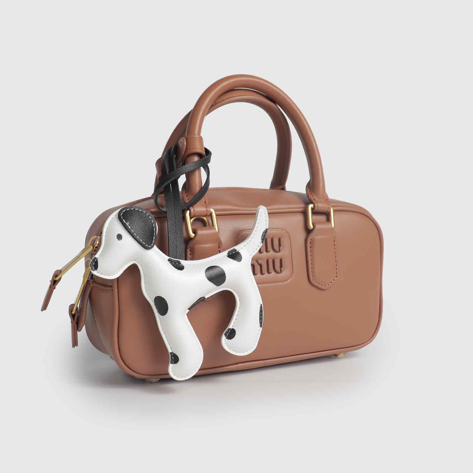 Black & White Dalmatian Leather Long Strap Bag Charm