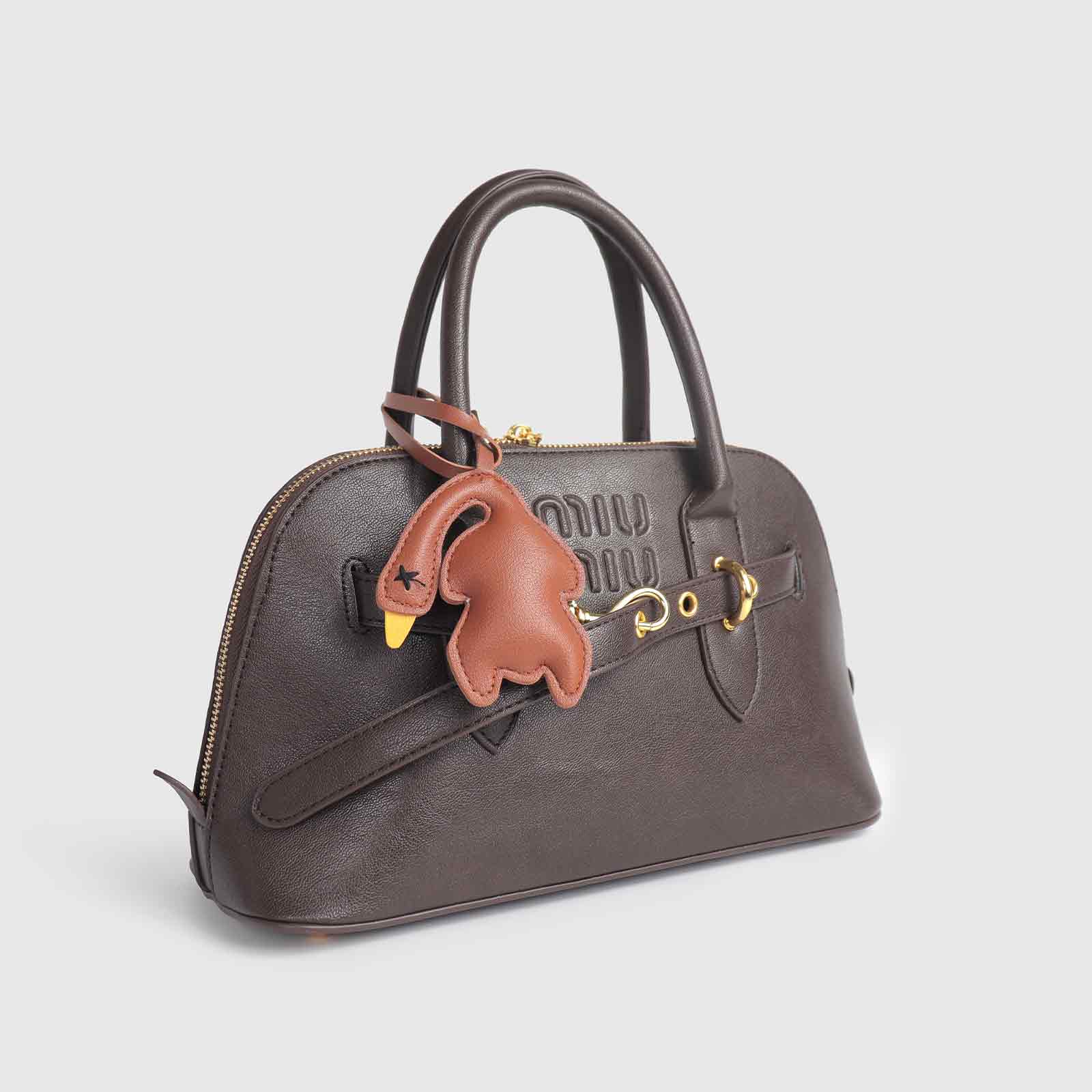 Brown Leather Duck Long Strap Bag Charm