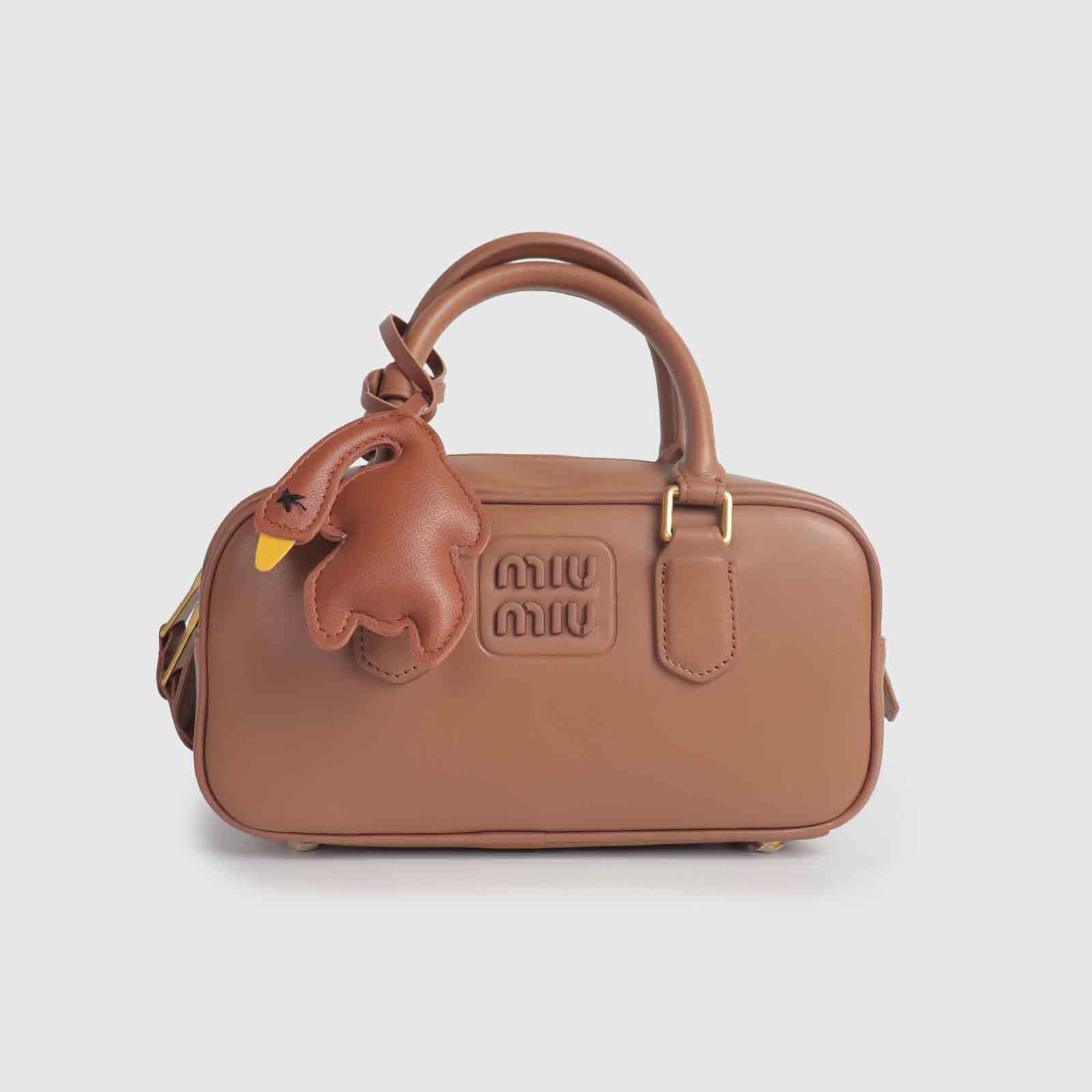 Brown Leather Duck Long Strap Bag Charm