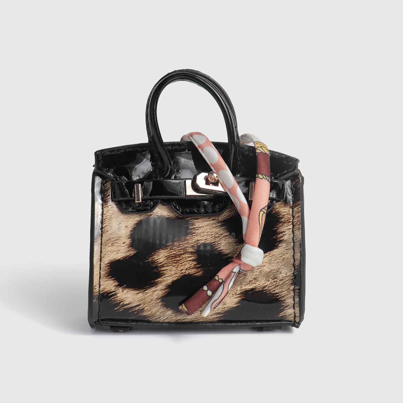 Leopard Print Patent Leather Mini Birkin Bag Charm