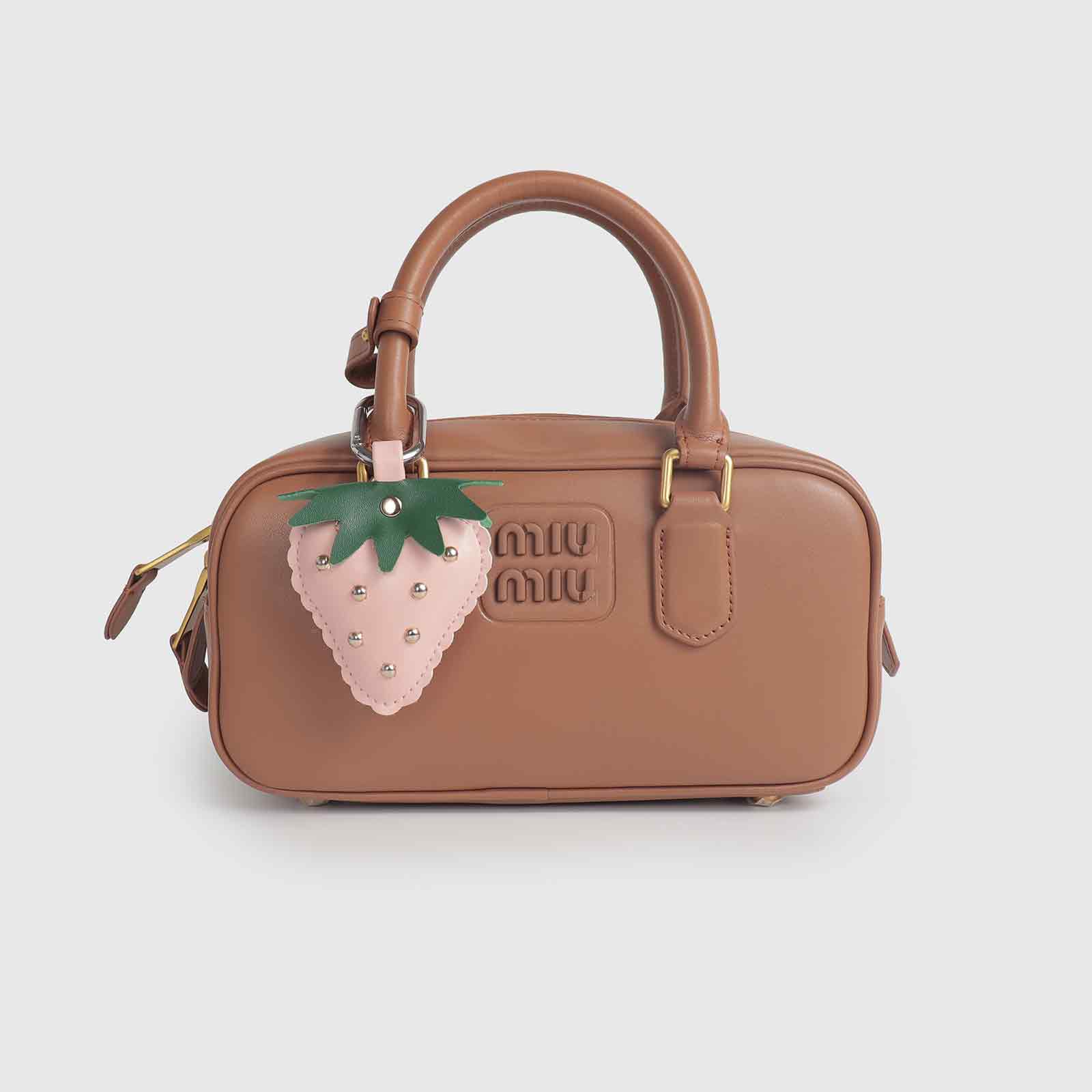 Rivets/Green Leaves Multi-Color Strawberry Leather Bag Charm