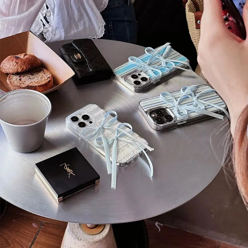 Ribbon Bow iPhone Case · Mother-of-Pearl Lace Blue Ribbon