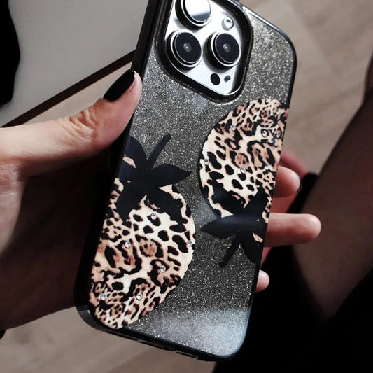 Black Strawberry Glitter Diamond Case for Apple iPhone 13-16 Series